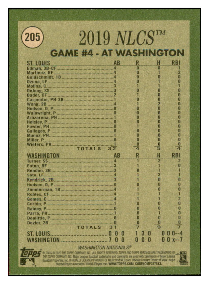 2020 Topps Heritage Corbin
Completes Sweep! NLCS Washington
Nationals Baseball Card TMH1A simple Xclusive Collectibles