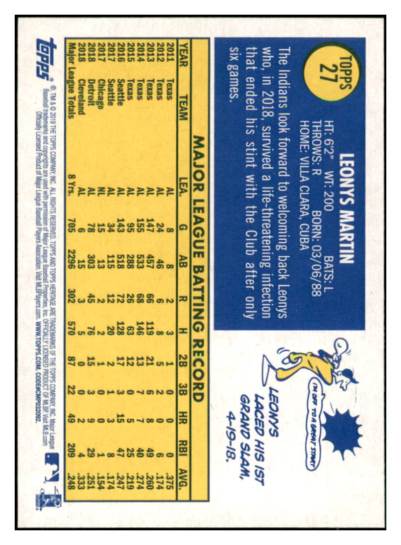 2019 Topps Heritage Leonys
Martin Cleveland Indians Baseball
Card TMH1A simple Xclusive Collectibles
