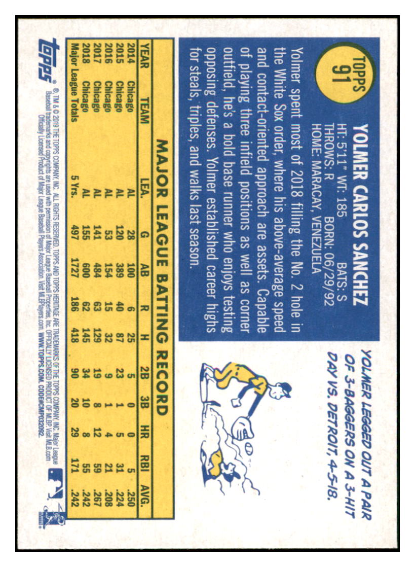 2019 Topps Heritage Yolmer
Sanchez Chicago White Sox Baseball
Card TMH1A simple Xclusive Collectibles