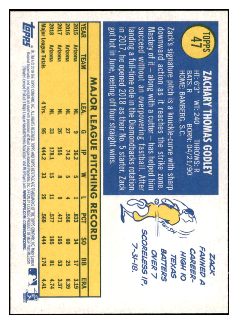 2019 Topps Heritage Zack
Godley Arizona Diamondbacks Baseball
Card TMH1A simple Xclusive Collectibles