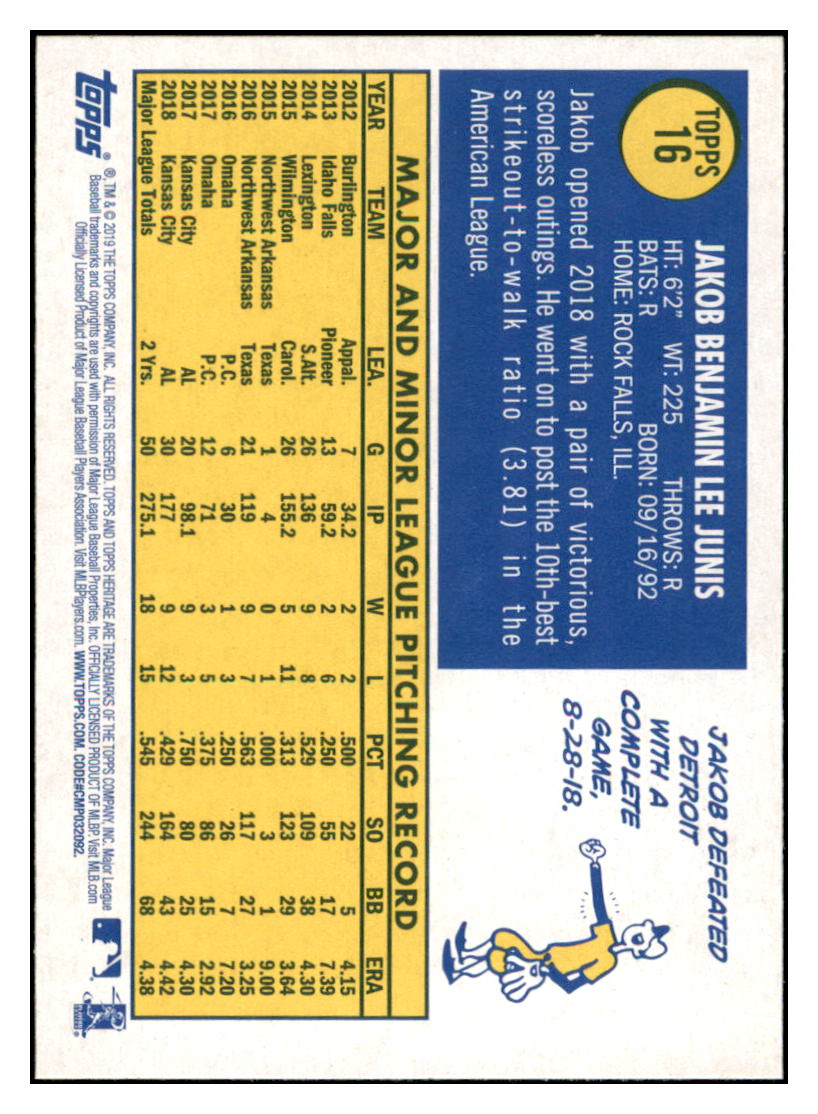 2019 Topps Heritage Jake
  Junis   Kansas City Royals Baseball
  Card TMH1A simple Xclusive Collectibles