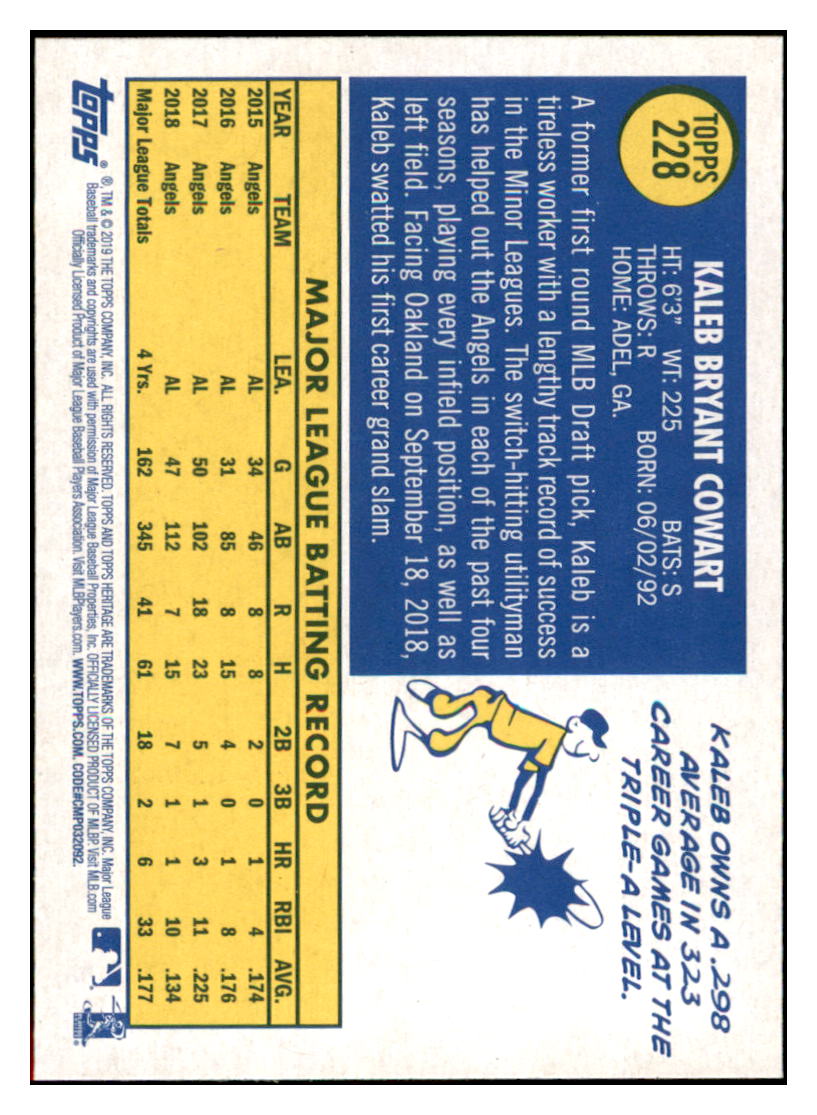 2019 Topps Heritage Kaleb
Cowart Los Angeles Angels Baseball
Card TMH1A simple Xclusive Collectibles