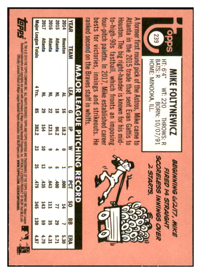 2018 Topps Heritage Mike
  Foltynewicz   Atlanta Braves Baseball
  Card TMH1A simple Xclusive Collectibles