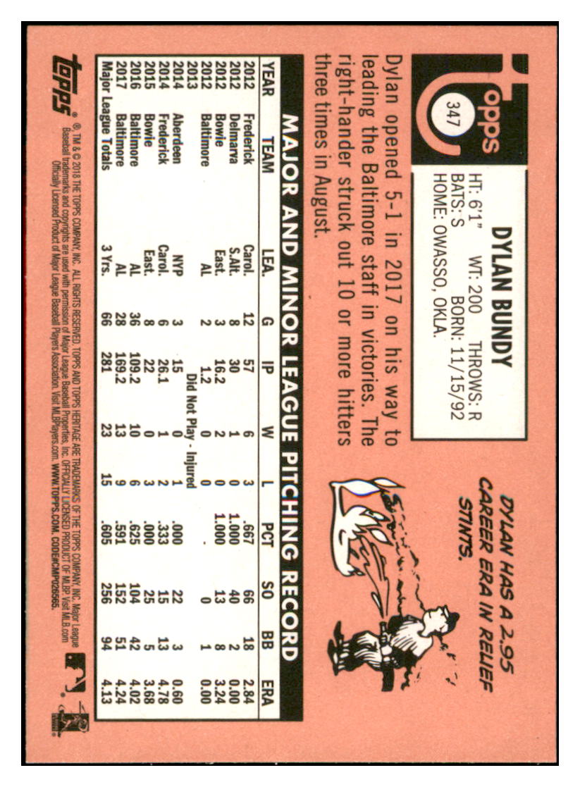 2018 Topps Heritage Dylan
  Bundy   Baltimore Orioles Baseball Card
  TMH1A simple Xclusive Collectibles