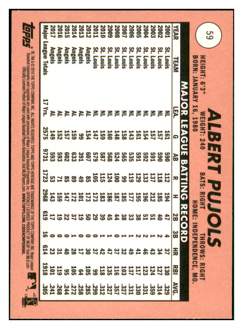 2018 Topps Heritage Albert
Pujols Los Angeles Angels Baseball
Card TMH1A simple Xclusive Collectibles