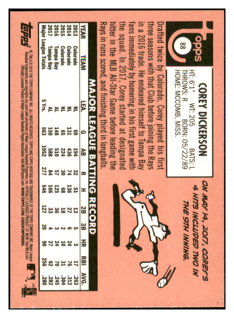 2018 Topps Heritage Corey
Dickerson Tampa Bay Rays Baseball
Card TMH1A simple Xclusive Collectibles