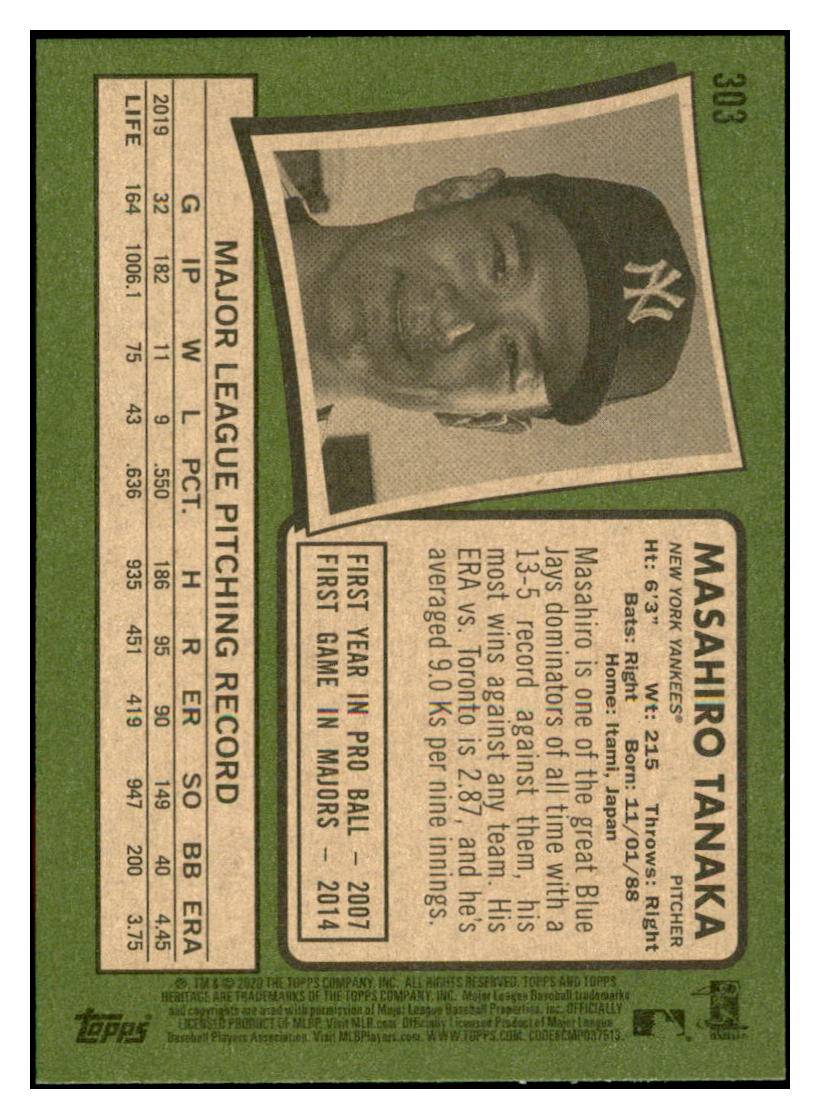 2020 Topps Heritage Masahiro
Tanaka New York Yankees Baseball Card
TMH1A simple Xclusive Collectibles