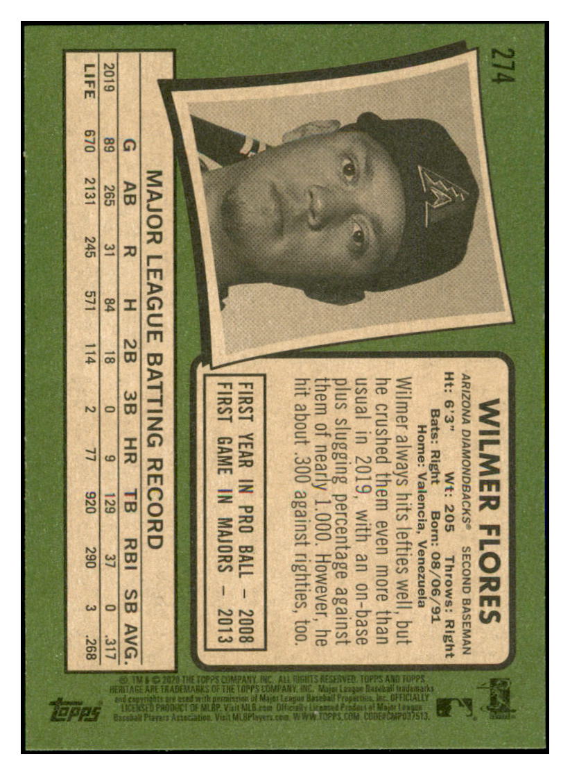 2020 Topps Heritage Wilmer
Flores Arizona Diamondbacks Baseball
Card TMH1A simple Xclusive Collectibles
