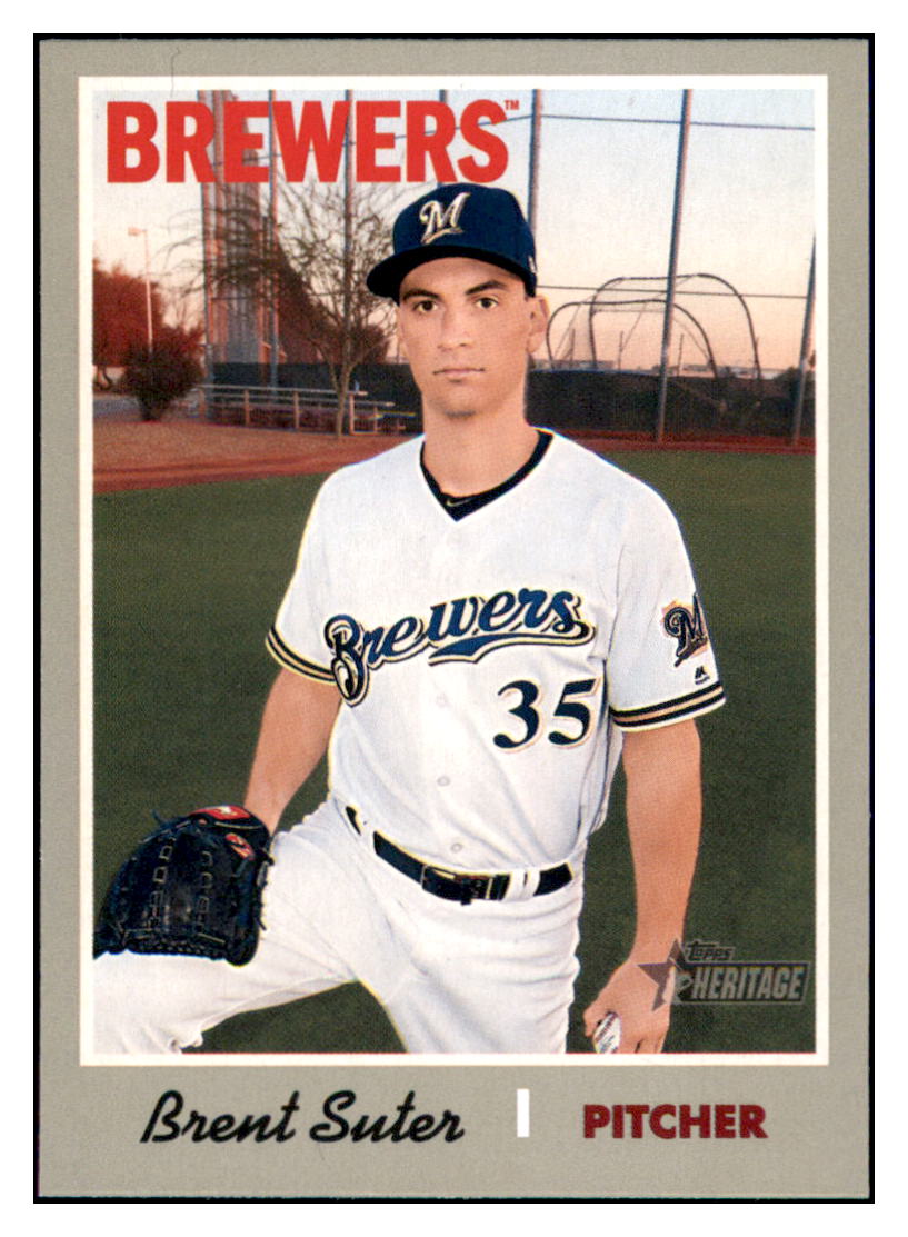 2019 Topps Heritage Brent
  Suter   Milwaukee Brewers Baseball Card
  TMH1A simple Xclusive Collectibles   