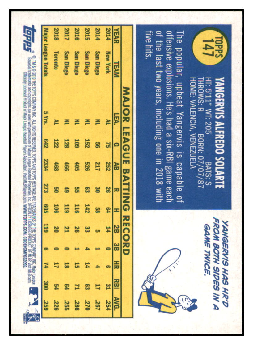 2019 Topps Heritage Yangervis
Solarte Toronto Blue Jays Baseball
Card TMH1A simple Xclusive Collectibles