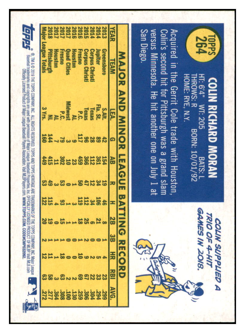 2019 Topps Heritage Colin
  Moran   Pittsburgh Pirates Baseball
  Card TMH1A simple Xclusive Collectibles