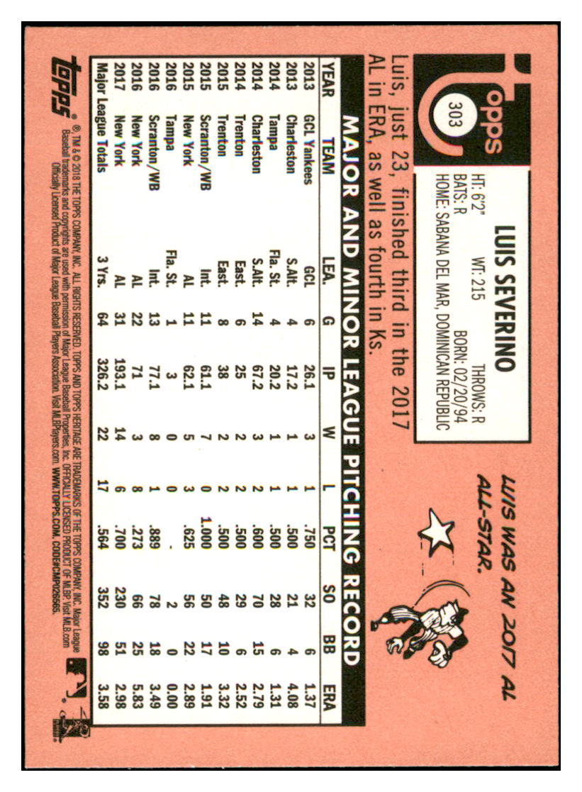 2018 Topps Heritage Luis
Severino New York Yankees Baseball
Card TMH1A simple Xclusive Collectibles