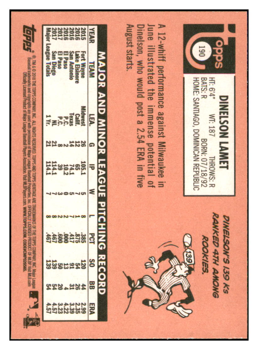 2018 Topps Heritage Dinelson
Lamet San Diego Padres Baseball Card
TMH1A_1a simple Xclusive Collectibles