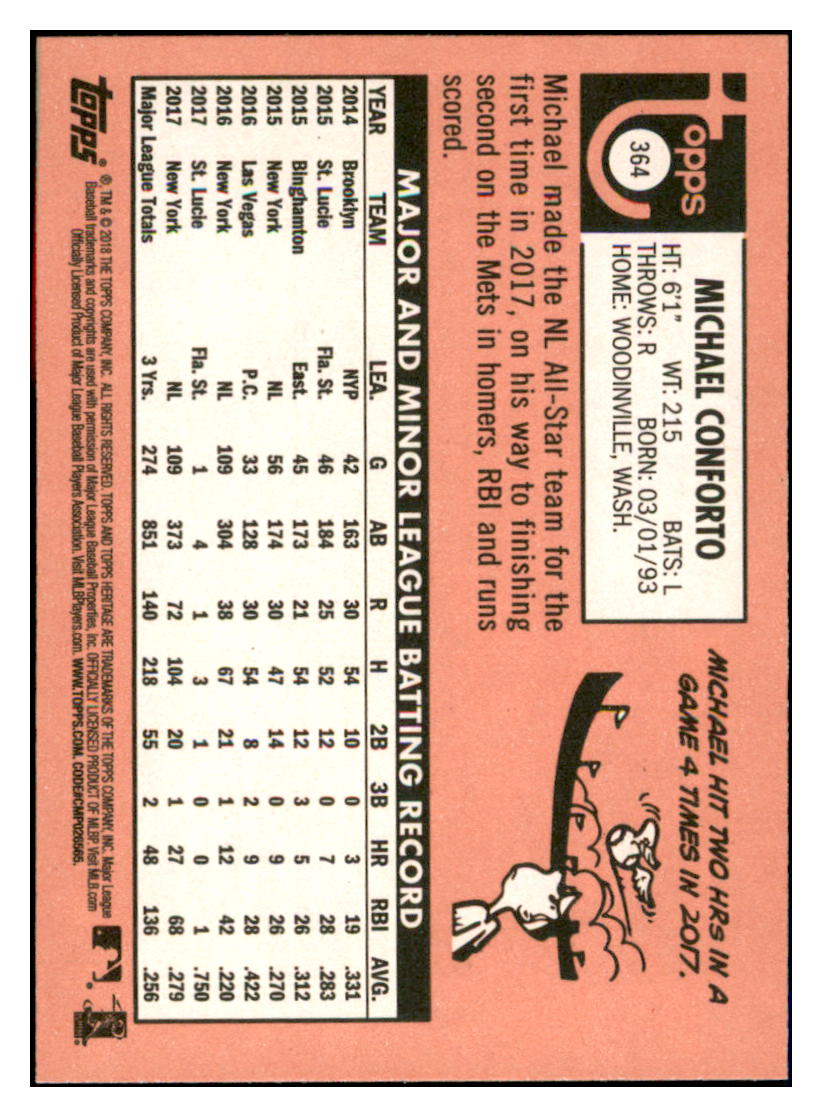 2018 Topps Heritage Michael
  Conforto   New York Mets Baseball Card
  TMH1A simple Xclusive Collectibles