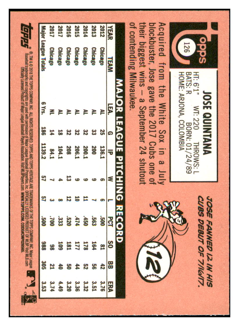 2018 Topps Heritage Jose
Quintana Chicago Cubs Baseball Card
TMH1A simple Xclusive Collectibles
