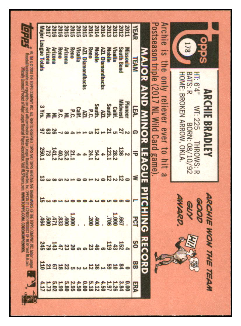 2018 Topps Heritage Archie
  Bradley   Arizona Diamondbacks Baseball
  Card TMH1A simple Xclusive Collectibles   