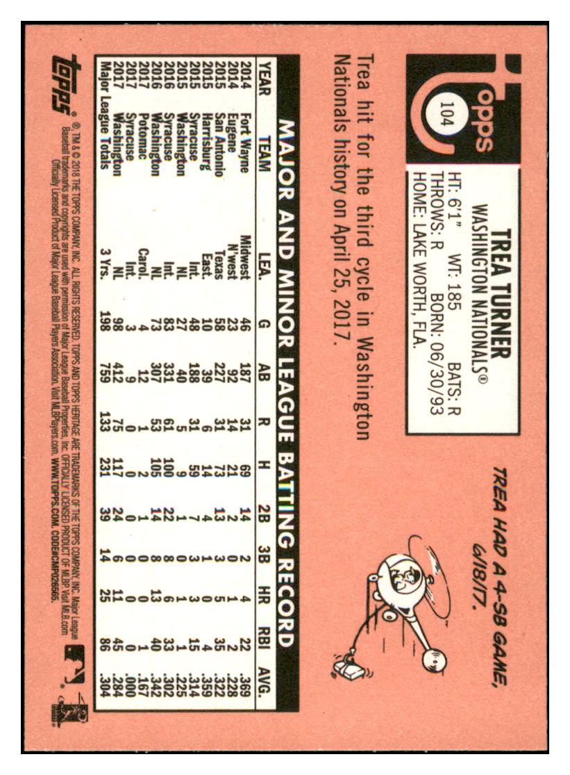 2018 Topps Heritage Trea
Turner Washington Nationals Baseball
Card TMH1A simple Xclusive Collectibles