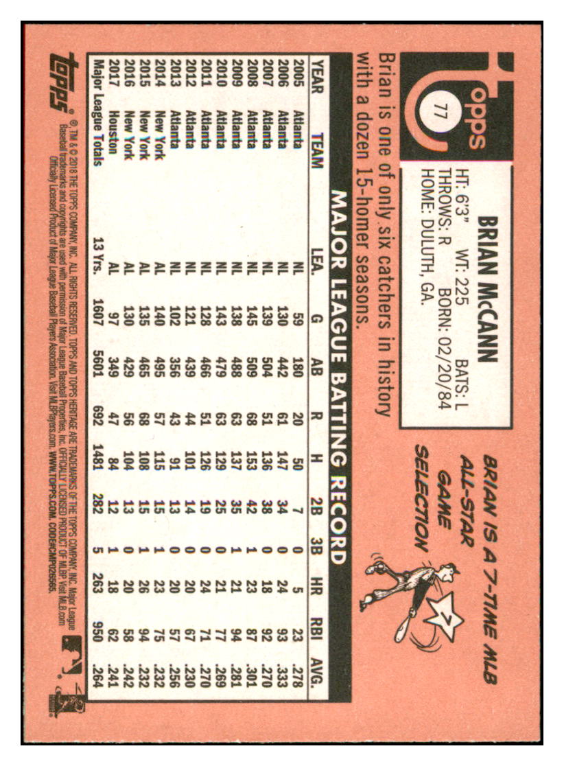 2018 Topps Heritage Brian
McCann Houston Astros Baseball Card
TMH1A simple Xclusive Collectibles