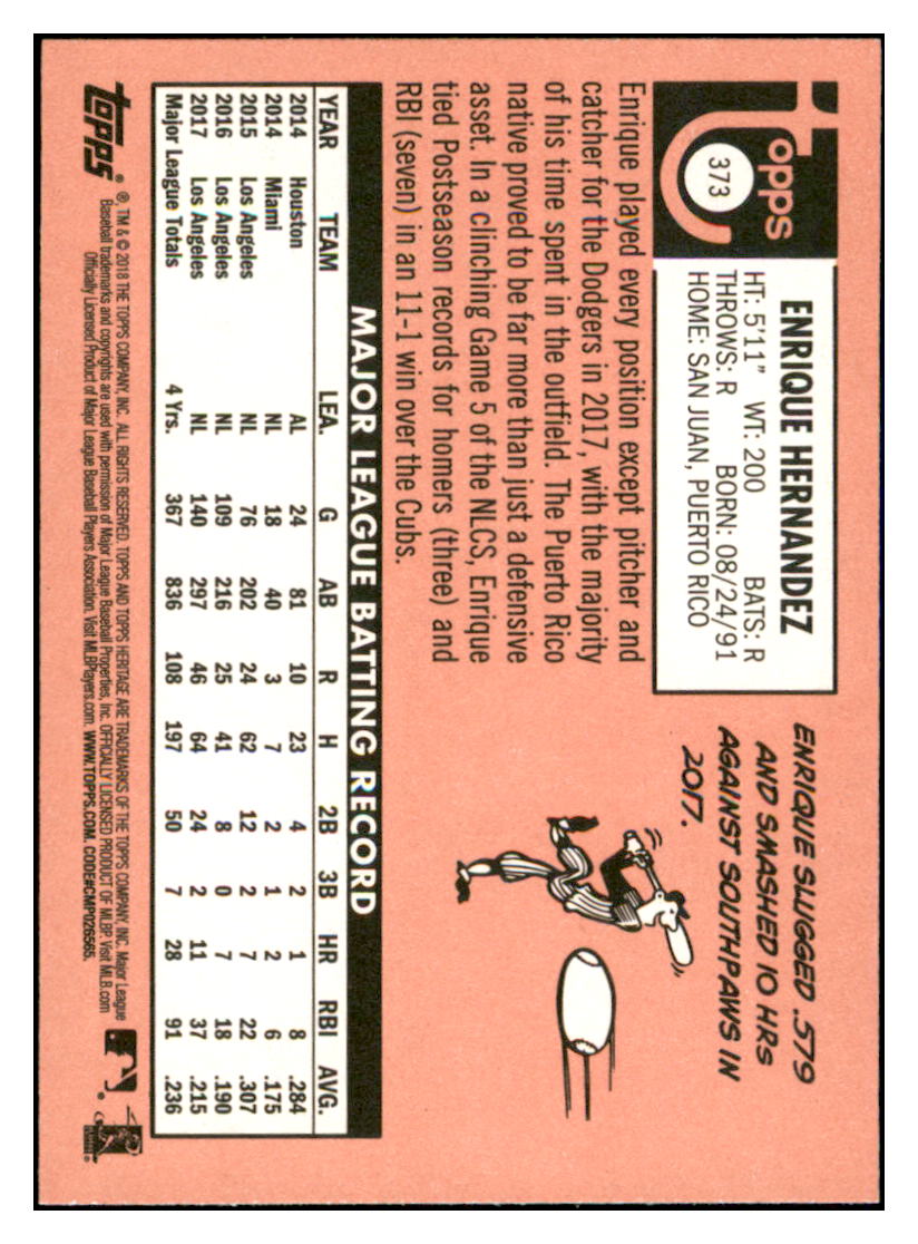 2018 Topps Heritage Enrique
Hernandez Los Angeles Dodgers
Baseball Card TMH1A simple Xclusive Collectibles