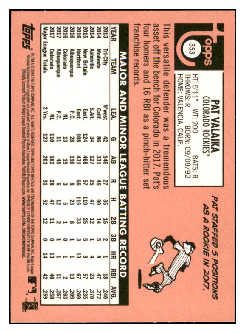 2018 Topps Heritage Pat
  Valaika   Colorado Rockies Baseball
  Card TMH1A simple Xclusive Collectibles