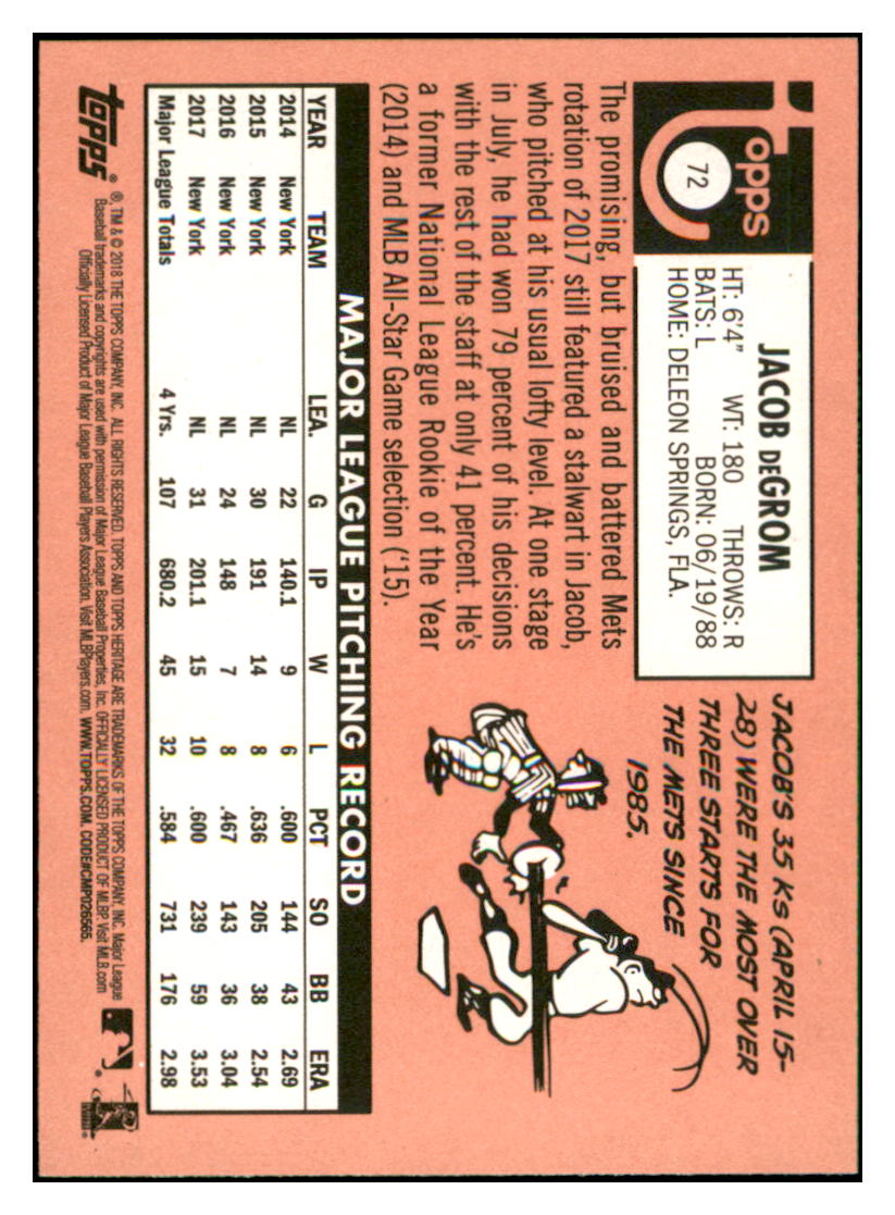 2018 Topps Heritage Jacob
deGrom New York Mets Baseball Card
TMH1A_1a simple Xclusive Collectibles