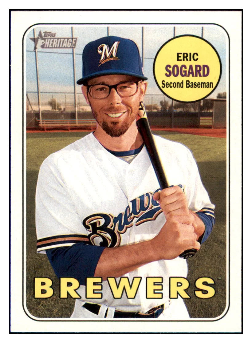 2018 Topps Heritage Eric
  Sogard   Milwaukee Brewers Baseball
  Card TMH1A simple Xclusive Collectibles   