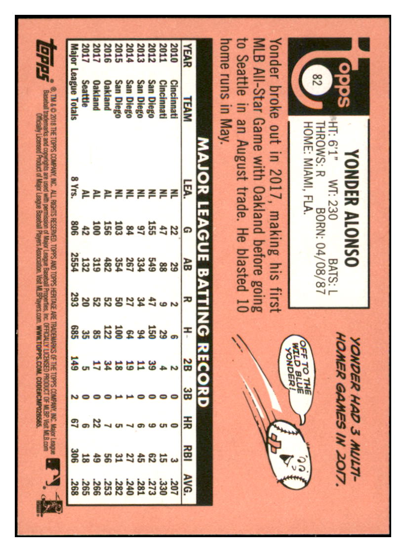 2018 Topps Heritage Yonder
  Alonso   Seattle Mariners Baseball Card
  TMH1A simple Xclusive Collectibles