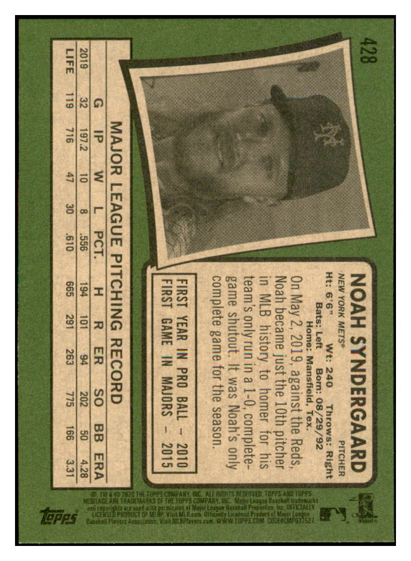 2020 Topps Heritage Noah
Syndergaard SP New York Mets Baseball
Card TMH1A simple Xclusive Collectibles