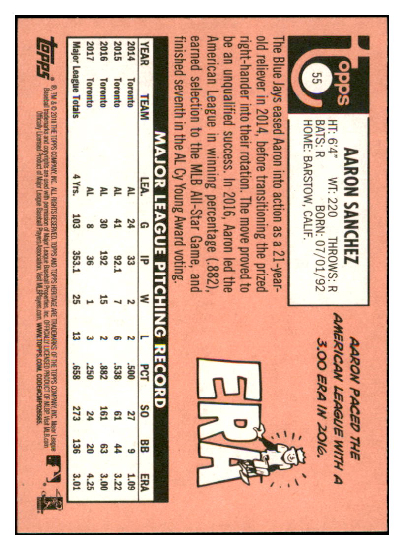2018 Topps Heritage Aaron
Sanchez Toronto Blue Jays Baseball
Card TMH1A simple Xclusive Collectibles