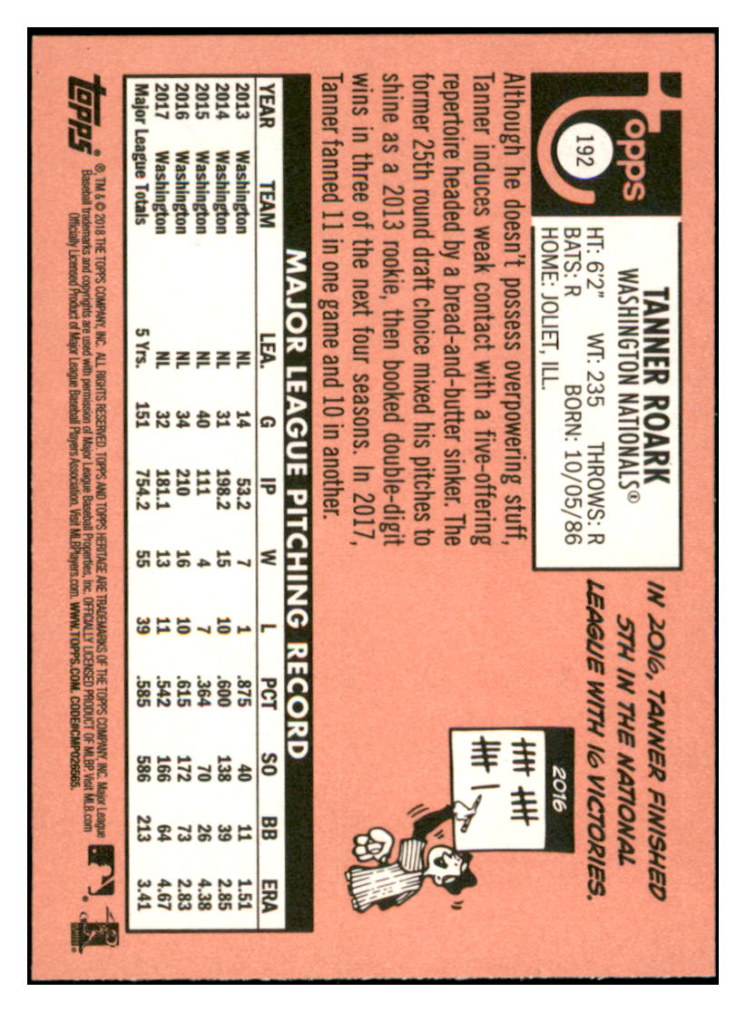 2018 Topps Heritage Tanner
Roark Washington Nationals Baseball
Card TMH1A simple Xclusive Collectibles