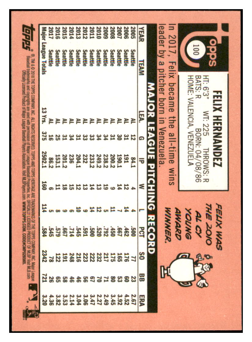 2018 Topps Heritage Felix
Hernandez Seattle Mariners Baseball
Card TMH1A simple Xclusive Collectibles