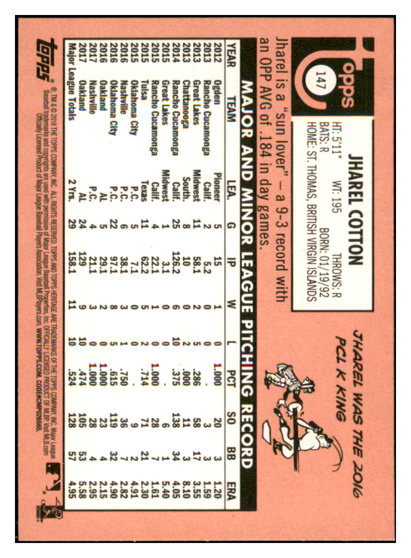 2018 Topps Heritage Jharel
Cotton Oakland Athletics Baseball
Card TMH1A simple Xclusive Collectibles