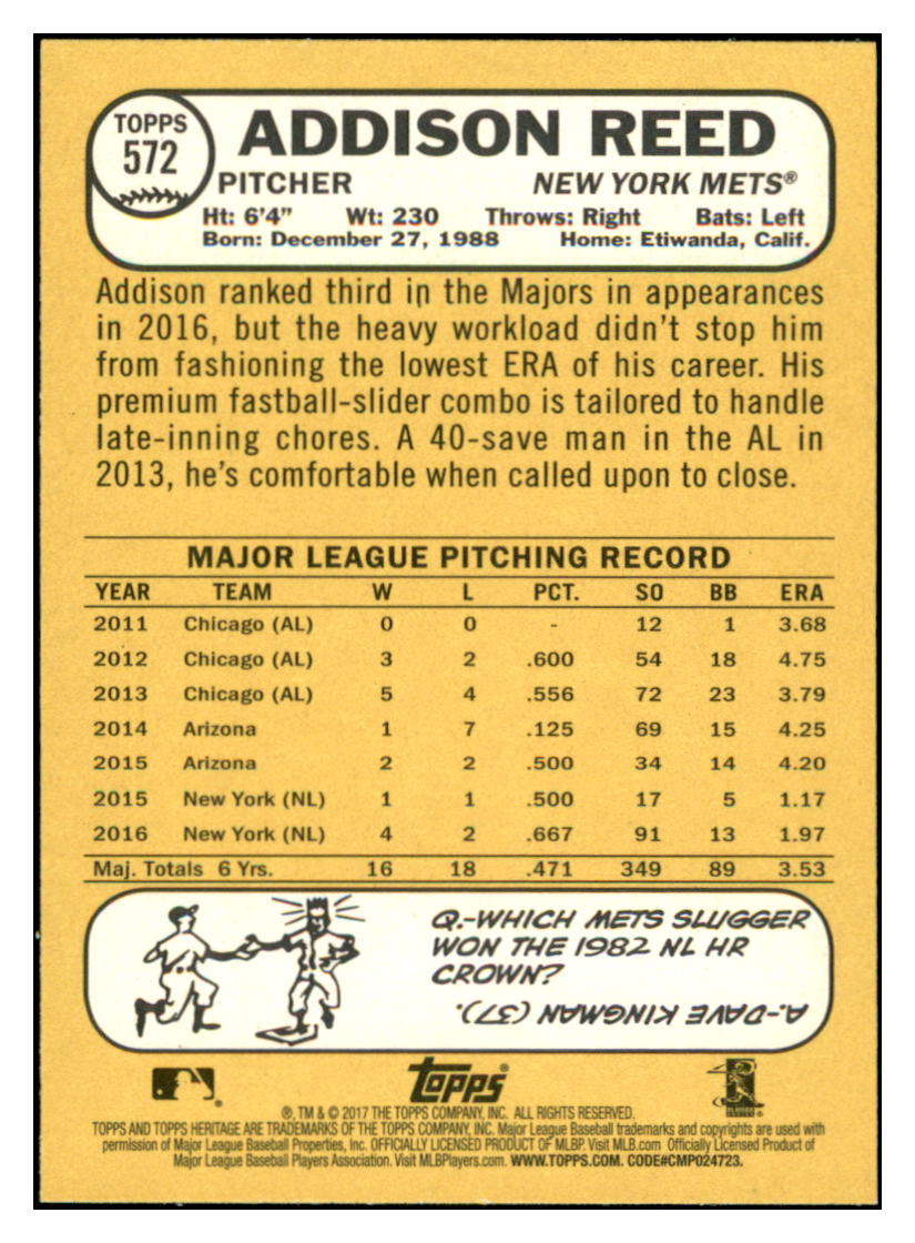 2017 Topps Heritage Addison
  Reed   New York Mets Baseball Card
  TMH1A simple Xclusive Collectibles