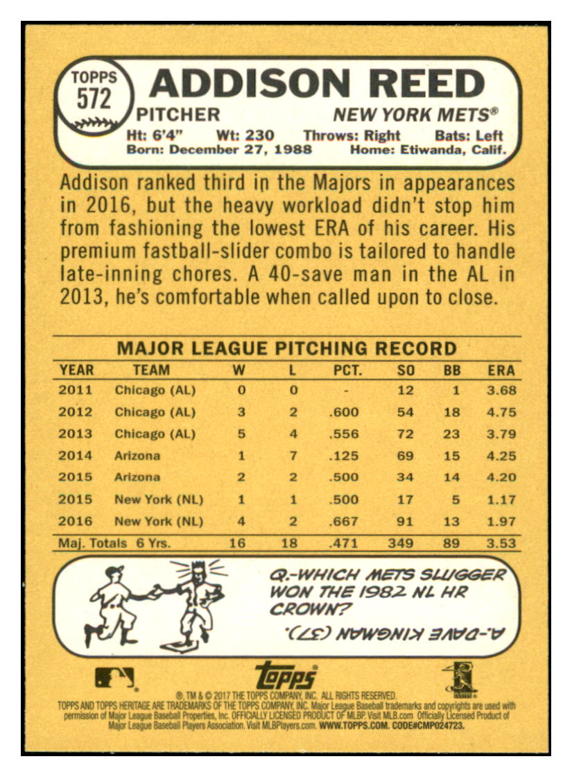 2017 Topps Heritage Addison
  Reed   New York Mets Baseball Card
  TMH1A simple Xclusive Collectibles   
