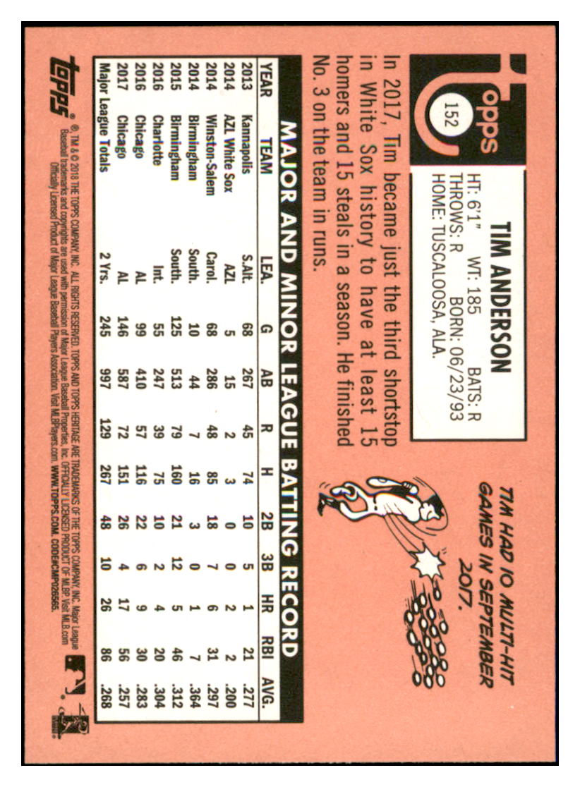 2018 Topps Heritage Tim Anderson Chicago White Sox Baseball
Card TMH1A simple Xclusive Collectibles