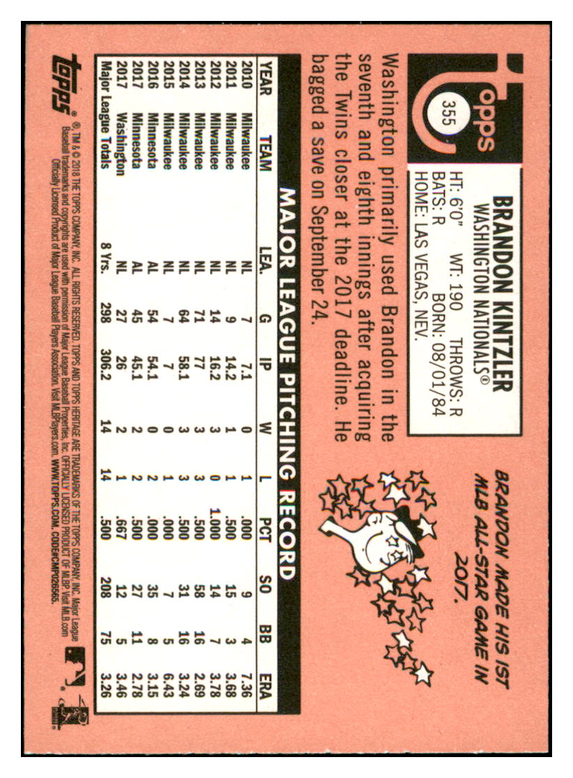 2018 Topps Heritage Brandon
Kintzler Washington Nationals
Baseball Card TMH1A simple Xclusive Collectibles