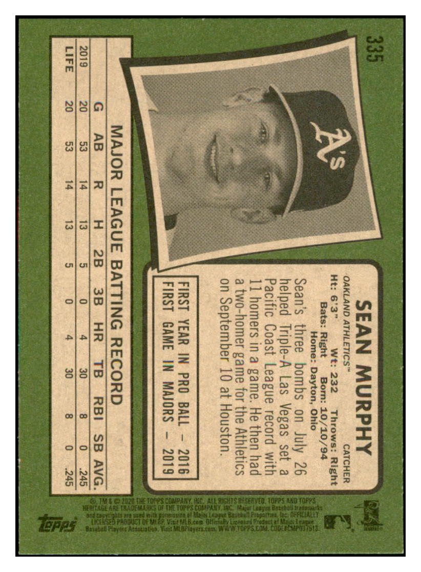 2020 Topps Heritage Sean
  Murphy   Oakland Athletics Baseball
  Card TMH1A simple Xclusive Collectibles