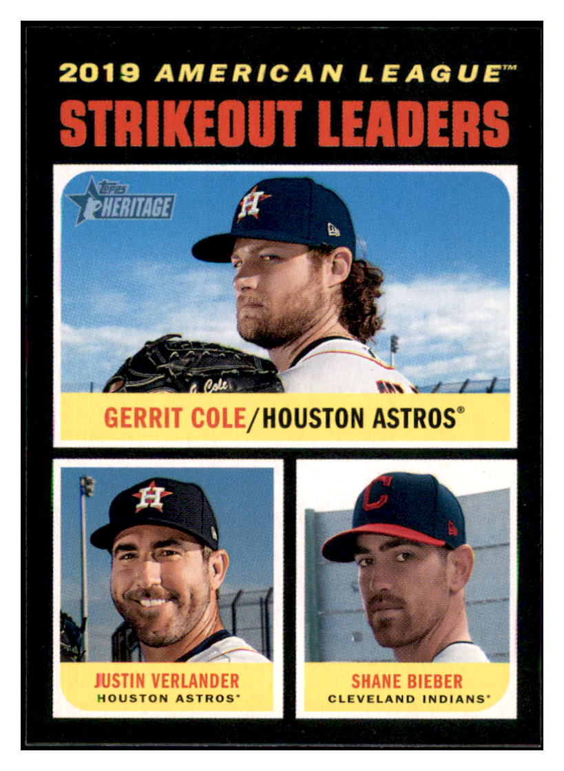 2020 Topps Heritage Gerrit
  Cole / Justin Verlander / Shane Bieber LL  
  Houston Astros / Cleveland Indians Baseball Card TMH1A simple Xclusive Collectibles