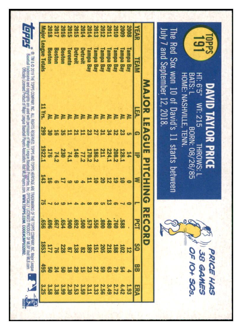 2019 Topps Heritage David
Price Boston Red Sox Baseball Card
TMH1A simple Xclusive Collectibles