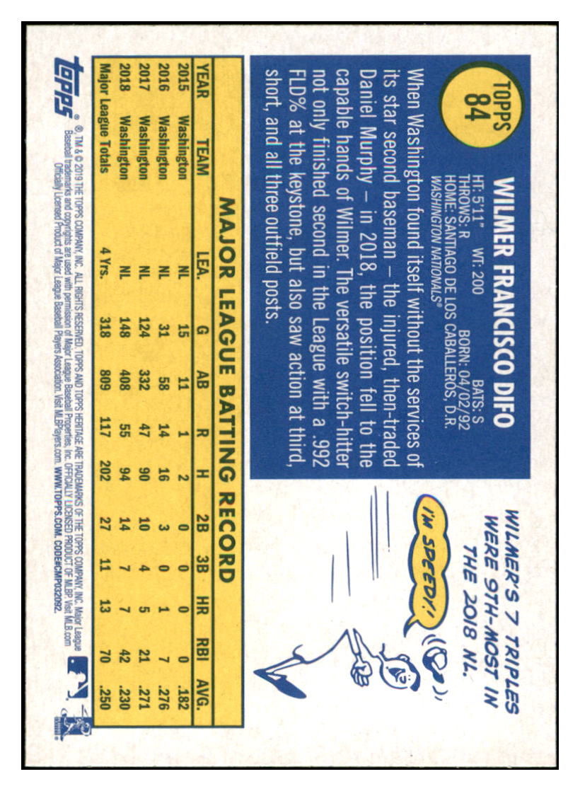 2019 Topps Heritage Wilmer
Difo Washington Nationals Baseball
Card TMH1A simple Xclusive Collectibles