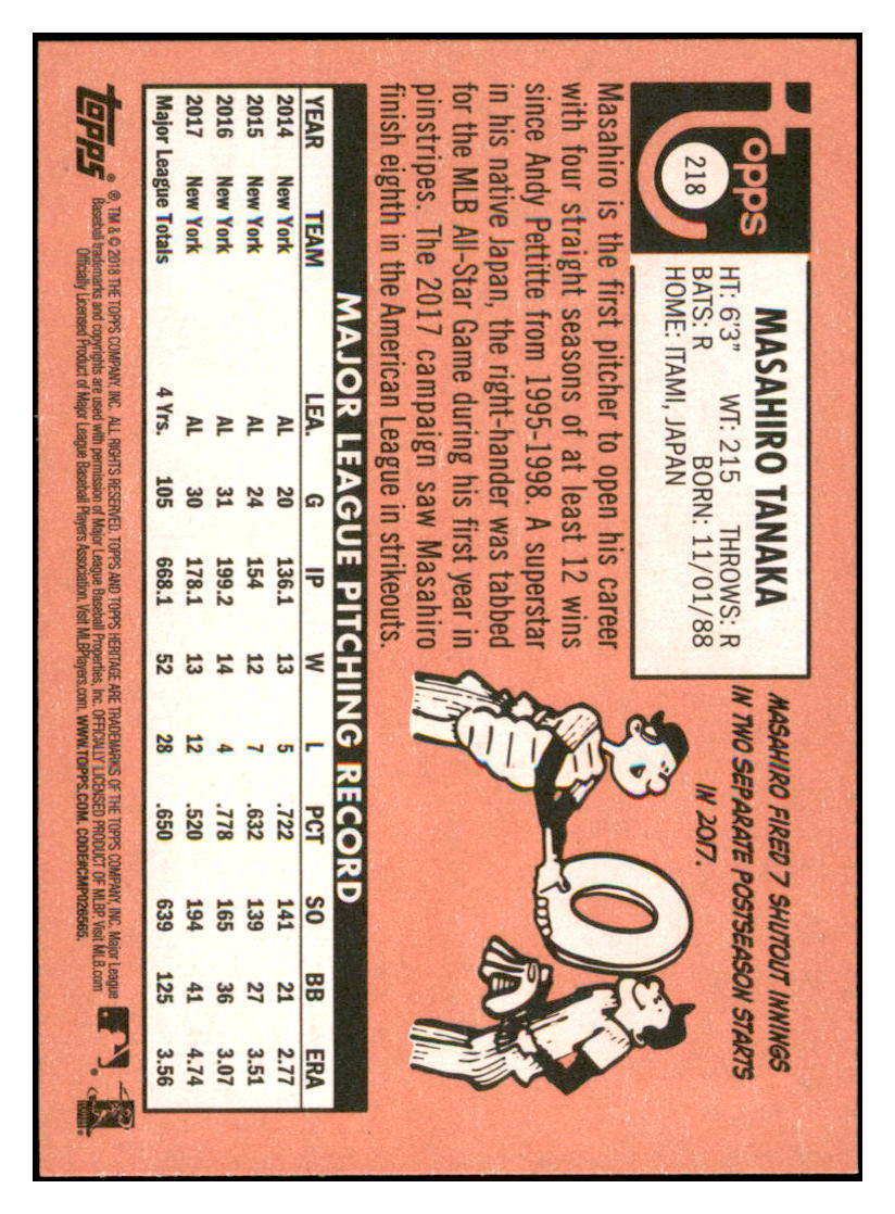 2018 Topps Heritage Masahiro
Tanaka New York Yankees Baseball Card
TMH1A simple Xclusive Collectibles