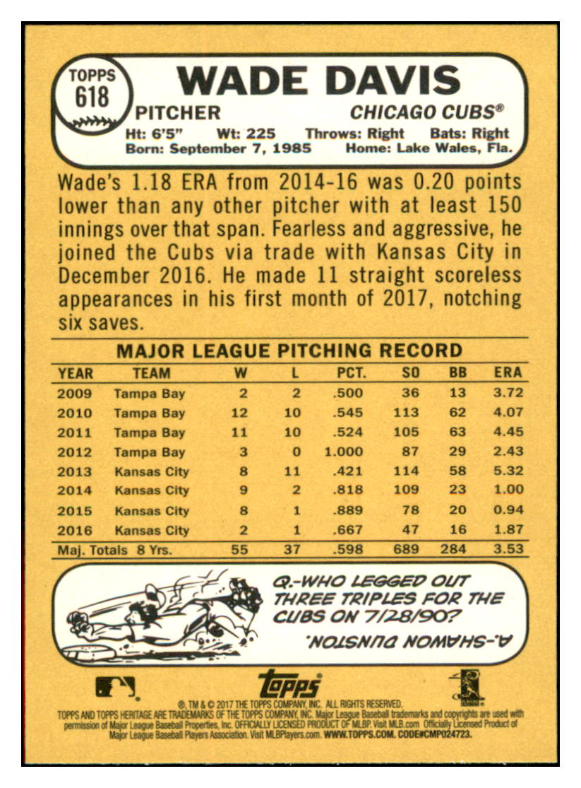 2017 Topps Heritage Wade
Davis Chicago Cubs Baseball Card
TMH1A simple Xclusive Collectibles