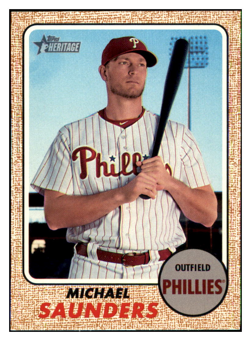 2017 Topps Heritage Michael
  Saunders   Philadelphia Phillies
  Baseball Card TMH1A simple Xclusive Collectibles