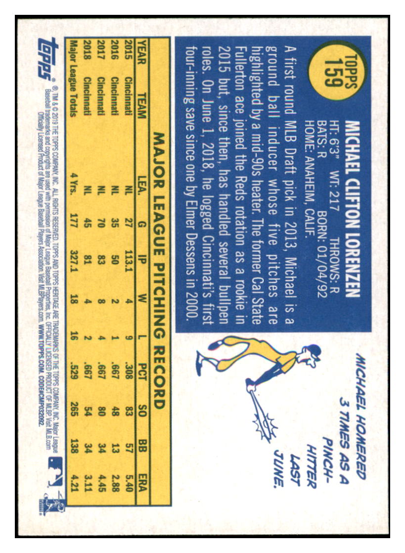 2019 Topps Heritage Michael
Lorenzen Cincinnati Reds Baseball
Card TMH1A simple Xclusive Collectibles