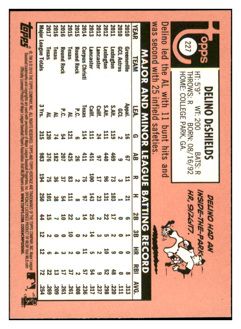 2018 Topps Heritage Delino
DeShields Texas Rangers Baseball Card
TMH1A simple Xclusive Collectibles