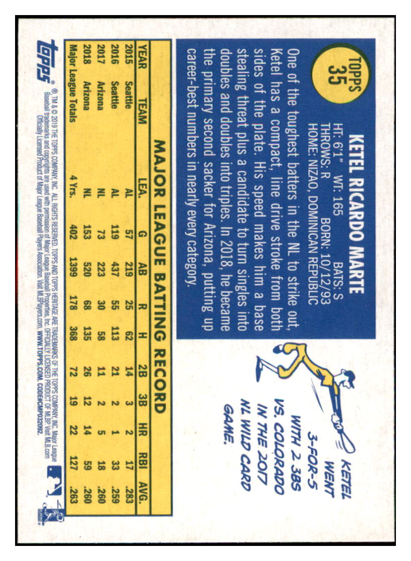 2019 Topps Heritage Ketel
  Marte   Arizona Diamondbacks Baseball
  Card TMH1A simple Xclusive Collectibles   