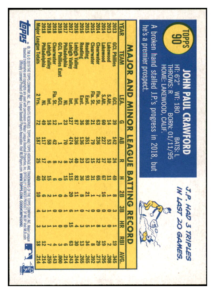 2019 Topps Heritage J.P.
  Crawford   Seattle Mariners Baseball
  Card TMH1A simple Xclusive Collectibles