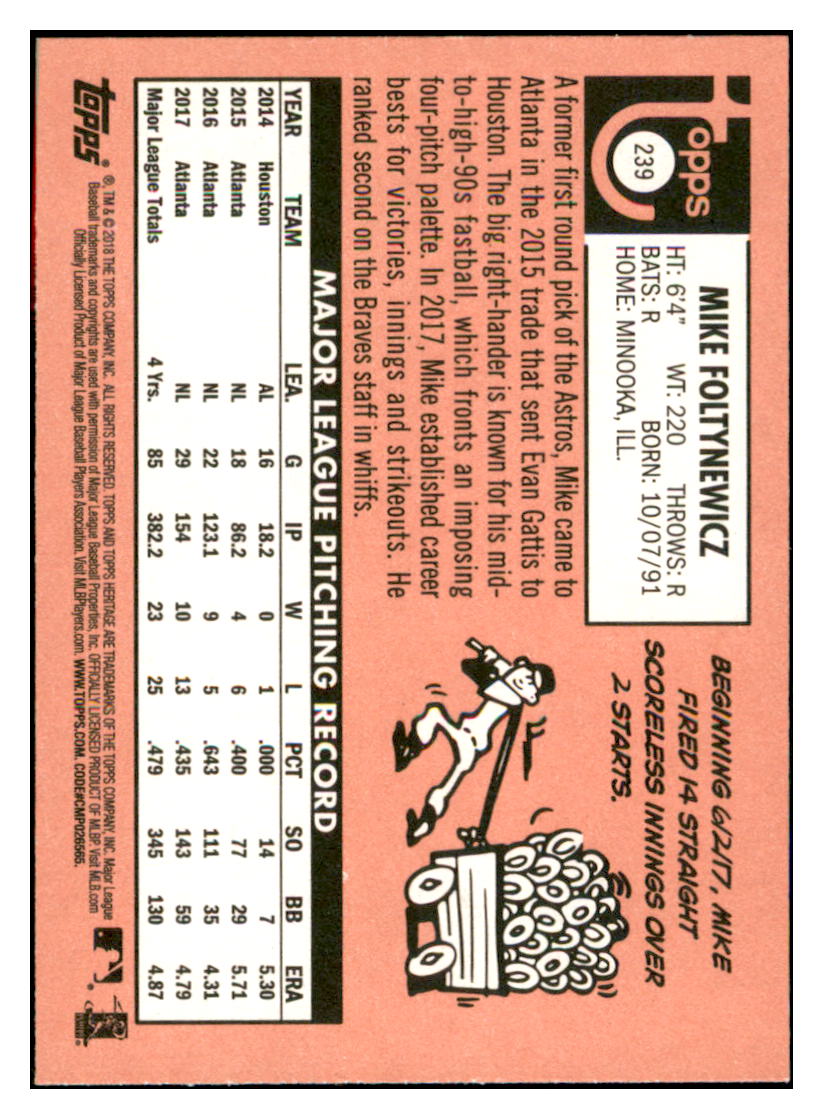 2018 Topps Heritage Mike
Foltynewicz Atlanta Braves Baseball
Card TMH1A_1b simple Xclusive Collectibles