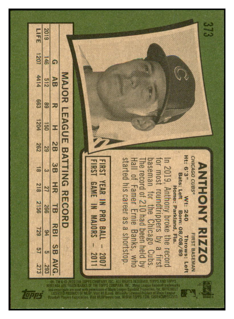 2020 Topps Heritage Anthony
Rizzo Chicago Cubs Baseball Card
TMH1A simple Xclusive Collectibles