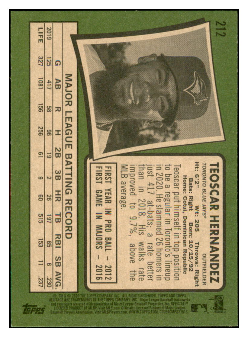 2020 Topps Heritage Teoscar
Hernandez Toronto Blue Jays Baseball
Card TMH1A simple Xclusive Collectibles